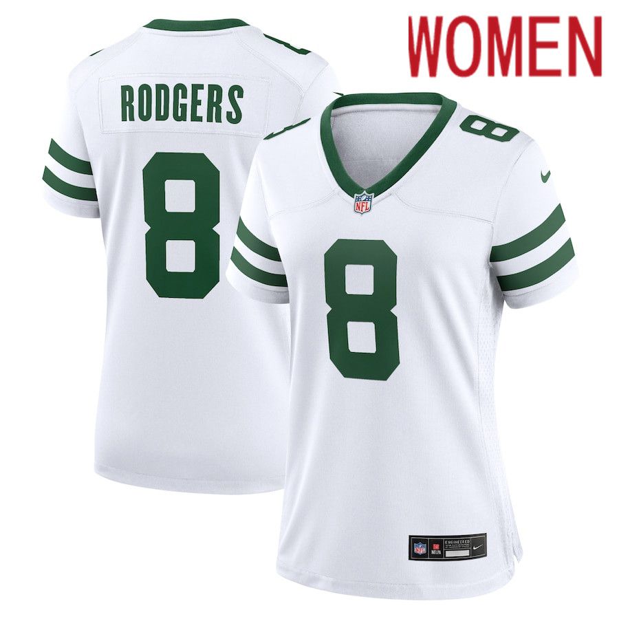 Women New York Jets #8 Aaron Rodgers Nike Legacy White Game NFL Jersey